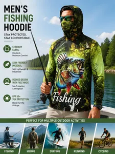 Men's Upf50+ Quick-Dry Fishing Hoodie with Neck Warmer, Long Sleeve Sun Protection Shirt, Outdoor Wear for Men