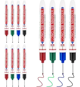 Long Head Deep Hole Marker Pen 20mm Waterproof Permanet Marking Tool for Carpenter Woodworking Metal Outdoor Work Office School Supplies 4/8/12Pieces Optional