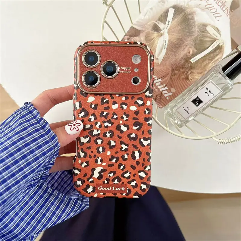 Leopard Print Custom Silicone TPU Smartphone Case with Casing for iPhone 17 Pro Max, 16 Pro Max, 15, 14 - Large Window View Full Protection Cover with Screen Protector, Stylish Functional Accessory, Accessories
