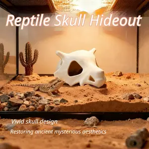 Realistic Skull Cave Reptile Hideout – Large & Small Sizes for Leopard Gecko, Crested Gecko, Snake, Tarantula, Scorpion – Hollow Bone Shaped Resin Hide with Breathing Holes for Terrarium Decor (Large)