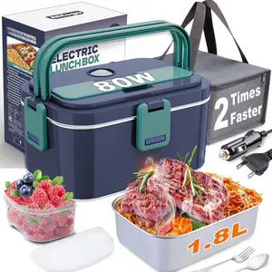 Electric Lunch Box for Adults 80W 1.8L, Faster Heated Lunch Boxes for Men, Electric Lunch Box  Heater Portable 12/24/110V Heating Lunch Box for Work// with Bag(Green)