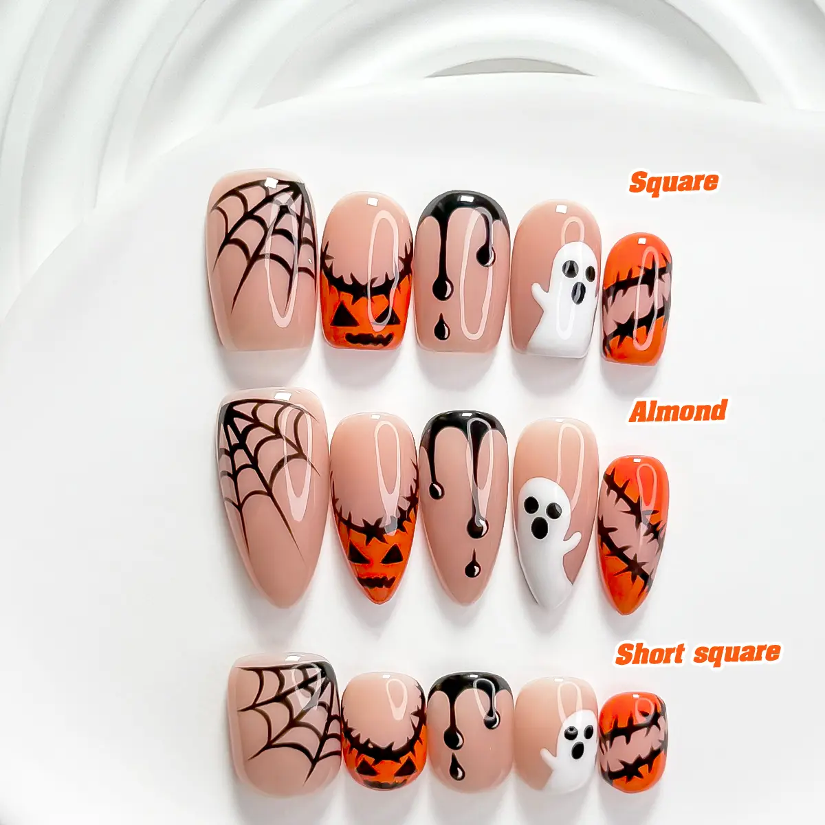 CuraTique Halloween Collection | Pumpkin Ghost | 10PCS Handmade Press On Nails REUSABLE 3D Gel  2026 / Light Luxury、Lovely、Gorgeous