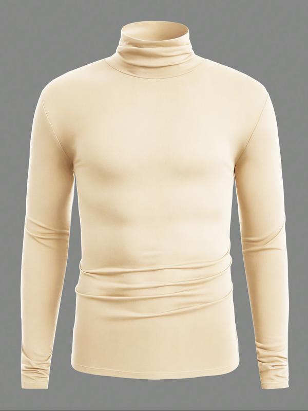 Men's High Neck Warm Top, Knitted Turtleneck, Casual Long Sleeve Shirt, Comfortable Fall & Winter Clothing, Stylish Daily Wear, Perfect for Cold Weather
