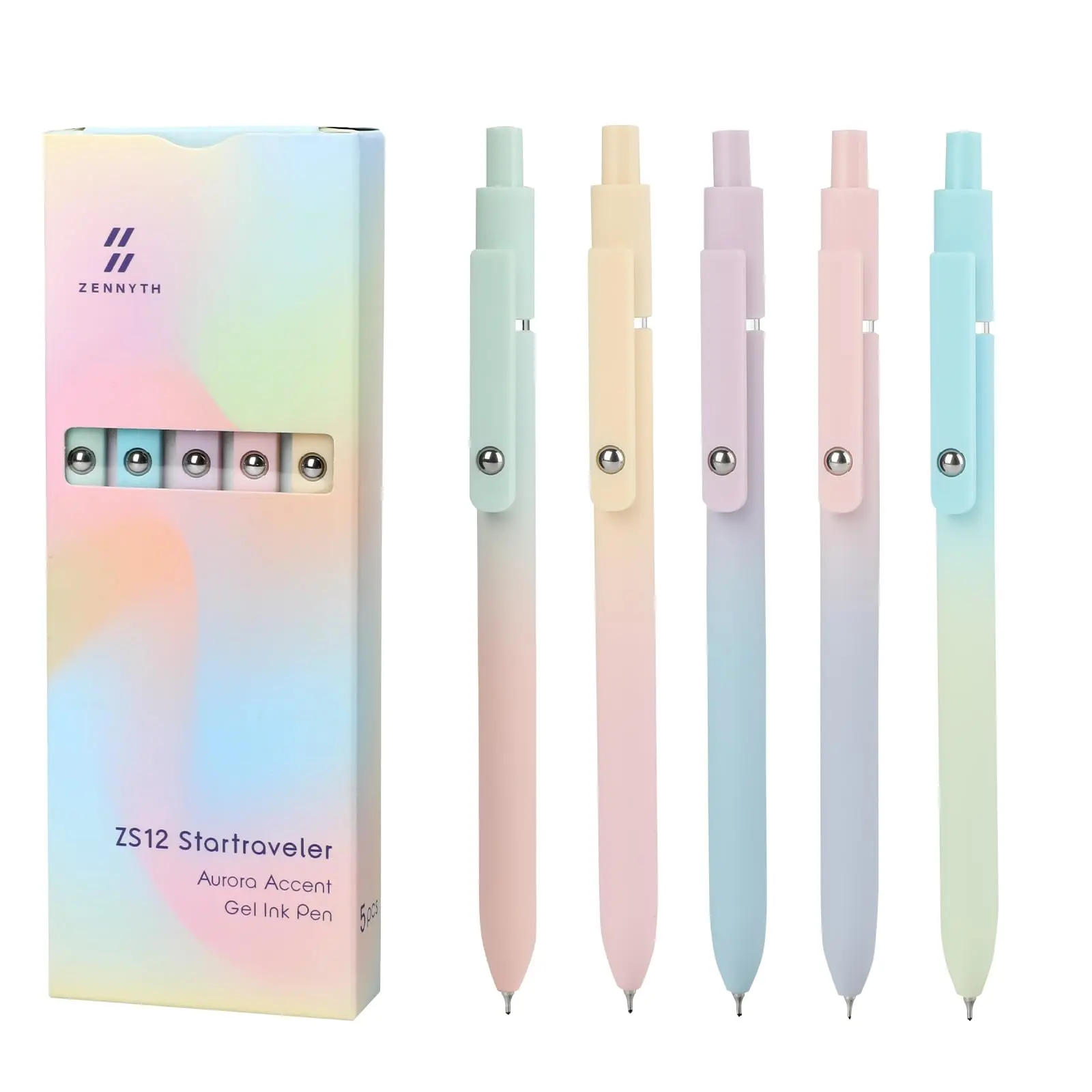 Retractable Aesthetic Gel Pens with Clip Design, 5 Pcs 0.7mm Fine-Tip Quick-Dry No-Smear Black Ink - Minimalist Office Stationery Supplies, Daily Use Writing Tools for Students, Aesthetic Pens & Refills for Graduations
