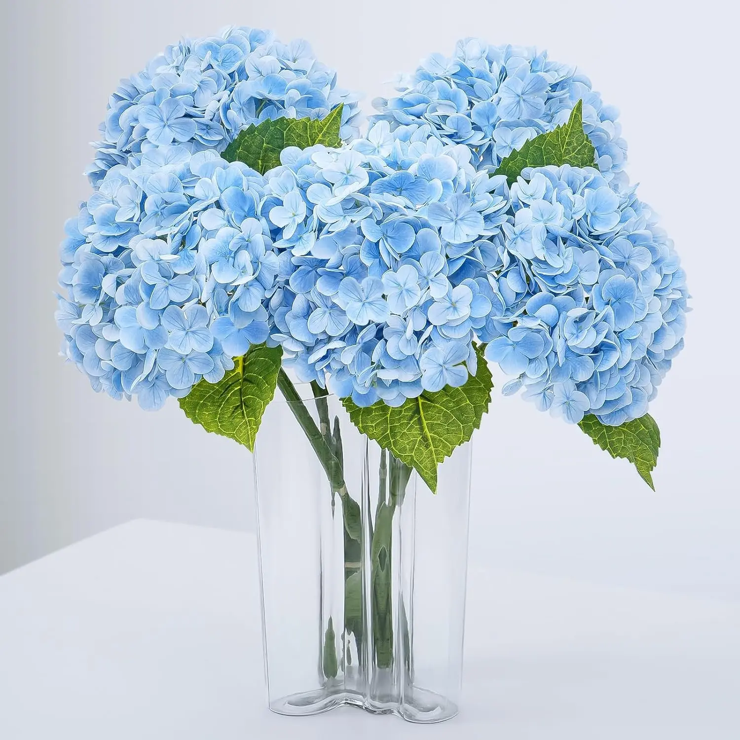 Blue Artificial Hydrangea Flowers with Long Stems and Leaves, Latex Material, Realistic Faux Flowers, Decorative Faux Flower, Lifelike Artificial Flower, Artificial Flower Decorations, Home Decor, Party Floral Arrangements, Wedding Bouquets