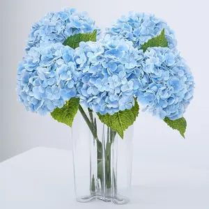 Blue Artificial Hydrangea Flowers with Long Stems and Leaves, Latex Material, Realistic Faux Flowers, Home Decor, Party Floral Arrangements, Wedding Bouquets