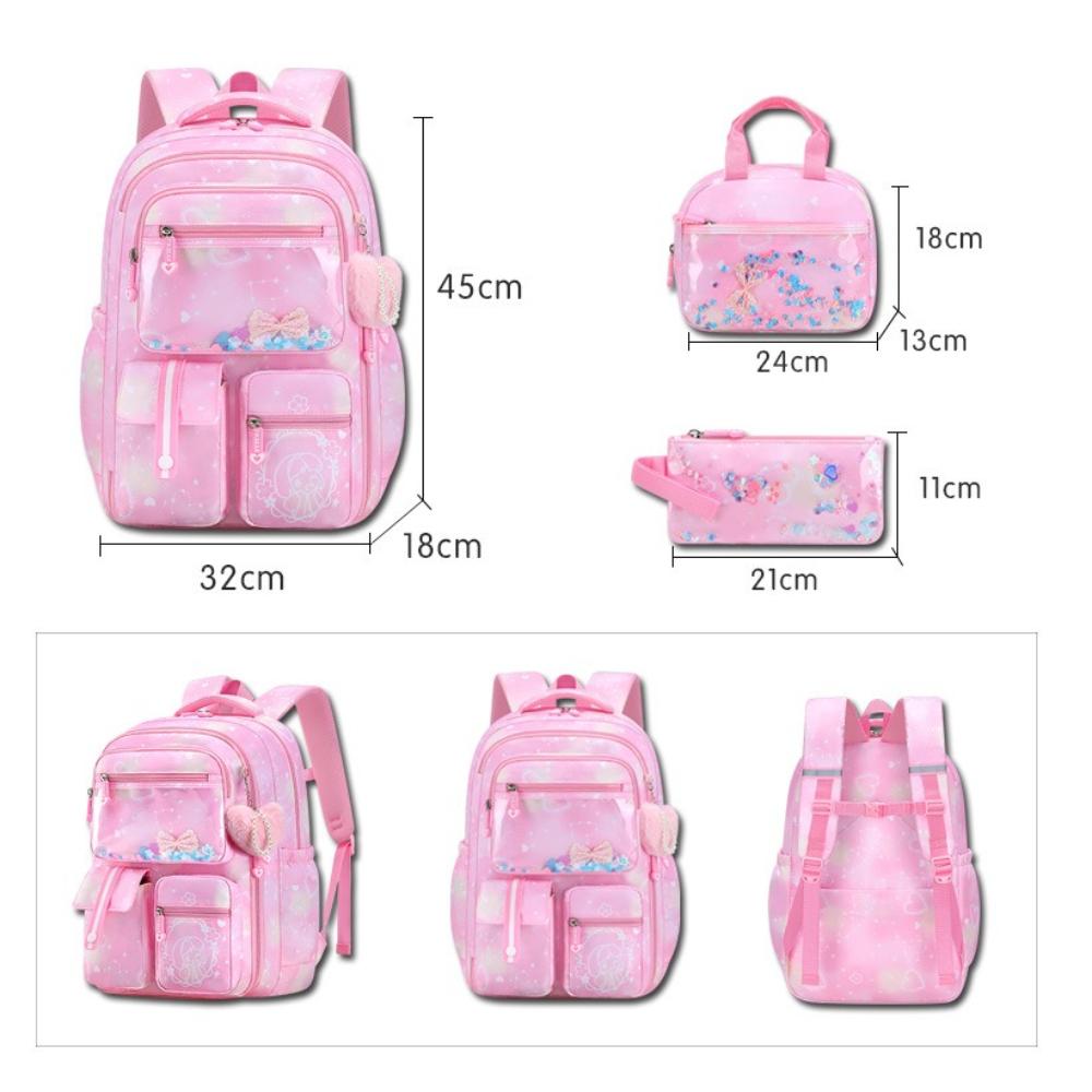 Cute 3pcs Backpack Set, Pink Purple Butterfly School Bag, Pencil Case, Lunch Bag, Casual Outdoor Bag Set