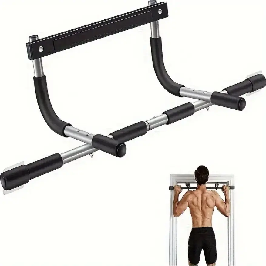 NEW Adjustable Black Steel Pull-Up-Chin-Up Bar - Sturdy Durable Home Gym Equipment for Upper Body Workout, Ab Workout, Arm Strength Training, Bodyweight Training with Leverage Mounting