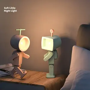 Astronaut Magnetic Night Light – LED Mini Robot Book Light with Battery, Desktop Building Block Ornament for Bedside or Shelf, Ambient Mood Lamp for Space Lovers, Modern Sci-Fi Aesthetic Decor