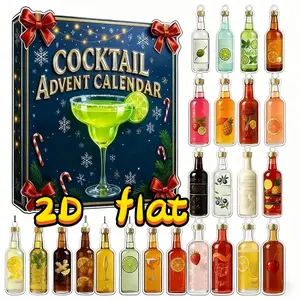 Yearly 2D Beautiful Bottle Calendar, 24 Daily Countdown Bottles, Acrylic Christmas New Year Thanksgiving Halloween Gift, Party Gift Packs