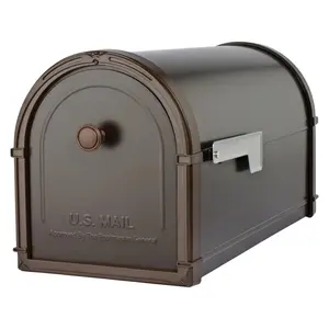 Architectural Mailboxes Bellevue Modern Galvanized Steel Post Mounted Rubbed Bronze Mailbox, 10.7 x 9.2 x 21.3 in.