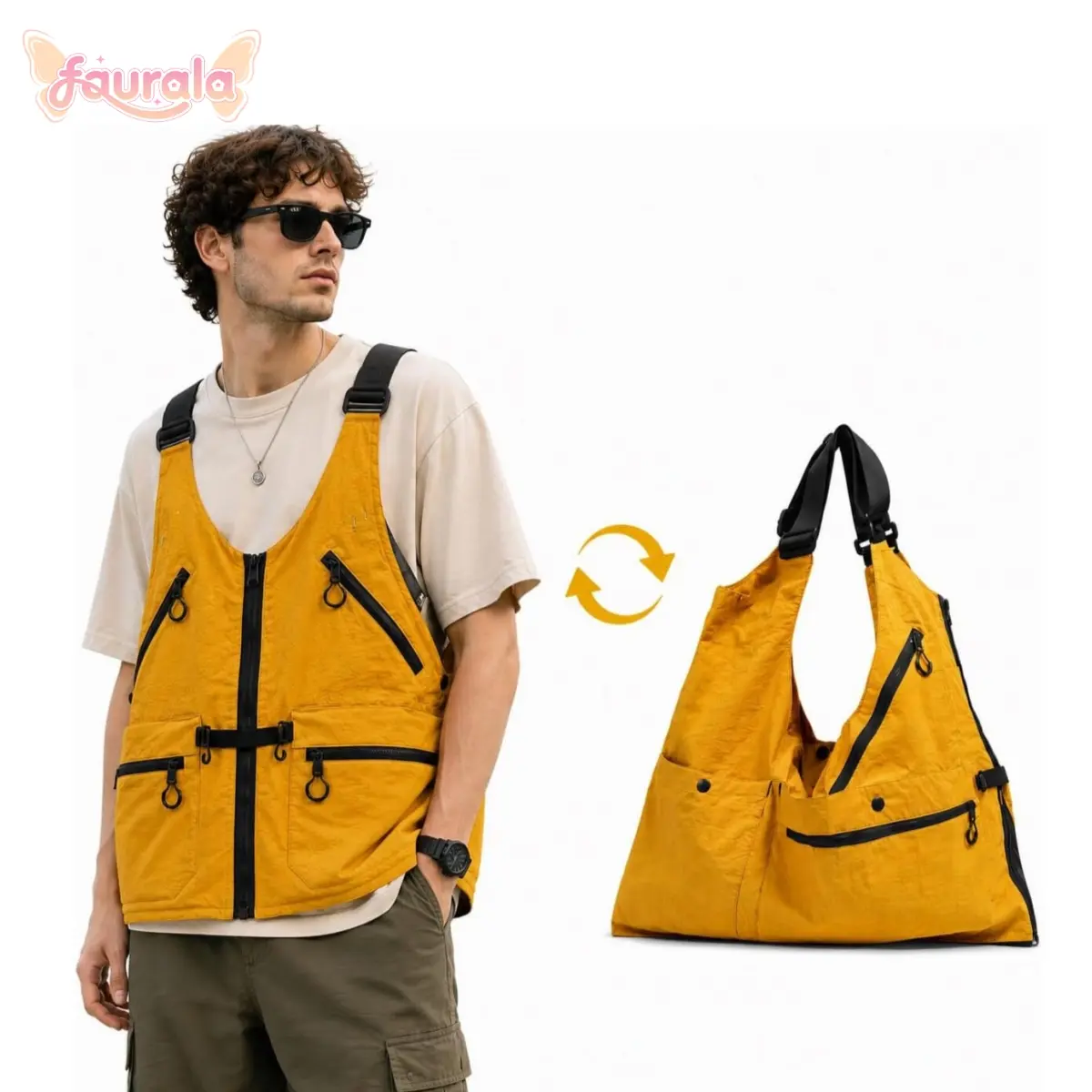 FAURALA Unisex 2-in-1 Convertible Vest Backpack, Lightweight Utility Bag with Multiple Pockets for Hiking, Traveling, Photography