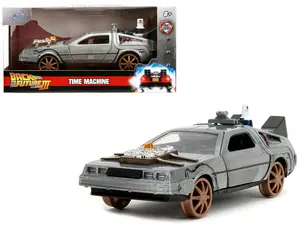 DeLorean DMC (Time Machine) Brushed Metal Train Wheel Version "Back to the Future Part III" 1/32 Diecast Model Car by Jada