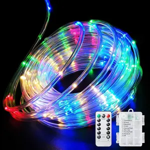 LED Rope Lights Battery Operated String Lights 40FT 120 LEDs 8 Modes Fairy Lights with Remote Timer Outdoor Decoration for Garden Patio Party Wedding Christmas Décor Multi-Color