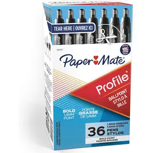 Paper Mate Profile Retractable Ballpoint Pens Bold Point (1.4mm) Black 36 Count