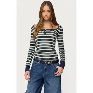 Edikted Women's Jaida Striped Henley Top