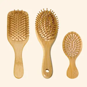 Wooden Hair Brush Set, 3 Counts/set Large Square & Oval Shaped Detangling Brush, Scalp Massage Brush, Heatless Styling Tool for All Hair Types Natural Care