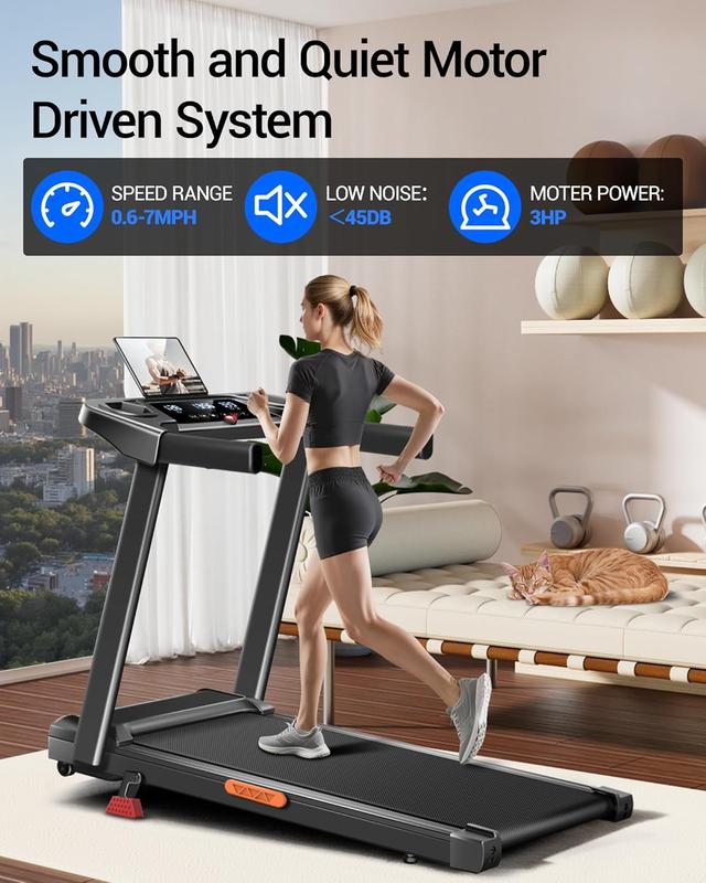 Incline Foldable Treadmill, 0.6-7MPH for Home 3.0HP Treadmills Screens Display Portable Walking Pad with Handle 300 LBS Capacity