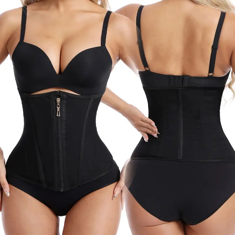 Colombian Style Latex Workout Waist Belt for Women, Zipper & Triple Buckle Double Layer Compression Trainer, Hourglass Tummy Support Shapewear, Adjustable Sweat Enhancing Corset for Gym Training, Fitness & Daily Sports Activity