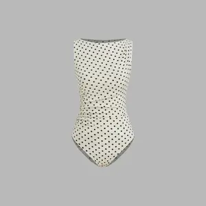 Cider Women's Boat Neck Polka Dot Ruched Bodysuit