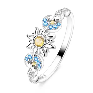 NARMO Sun Moon Star Ring, S925 Silver Plated with Platinum and CZ, Celestial Jewelry for Women Girls, Elegant Galaxy Style Birthday, Anniversary and Valentine's Day Gift