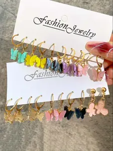 17KM 10 Pairs Butterfly Drop Water Earrings, Elegant Women's Jewelry for Special Occasions, Stylish Gift for Her