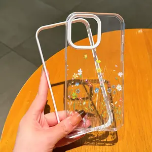 Clear Flower Pattern Phone Case with Holder, 1 Count Anti-drop Phone Protective Cover, Phone Accessories Compatible with iPhone Series
