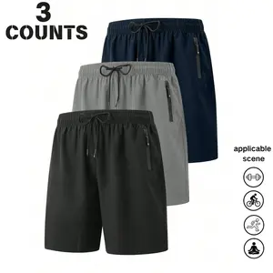 Men’s Plus Size 3-Pack Summer Sports Shorts with Zipper Pockets — Versatile Casual Pants for Fitness and Running, Athleisure Street Shorts, Extra-Large Men's Shorts