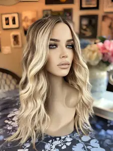 Women's Medium Length Soft Gradient Glitter Wig, Pre-Cut Baby Hair Lace Front Design, Daily Wear Headband Style, Lace Frontal Wigs