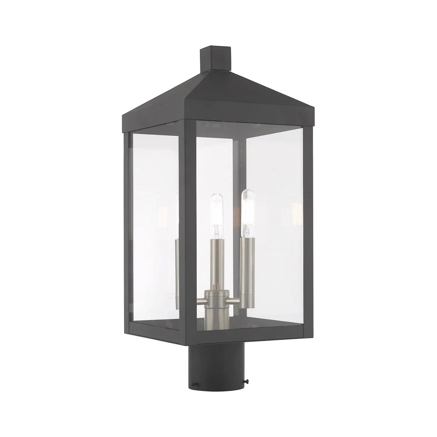 Nyack Three Light Post-Top Lanterm Scandinavian Gray w/ Brushed Nickels