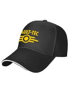 Vault-Tec Logo Print Baseball Cap, 100% Polyester Unisex Adjustable Sandwich Brim Hat for Fallout Fans, Casual Wear,summervibes