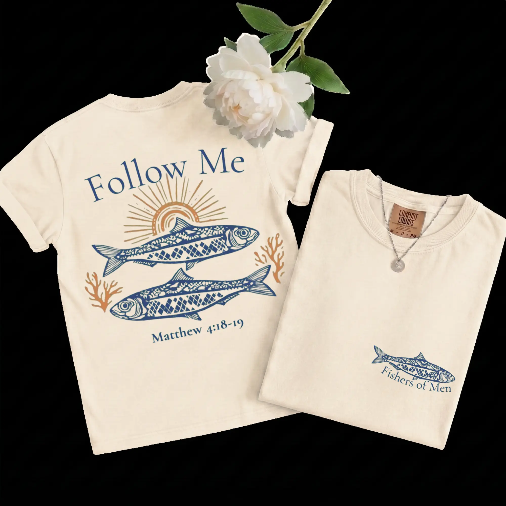 Comfort Colors Follow Me Fishers of Men T-Shirt - Matthew 4:18-19 Christian Faith Tee