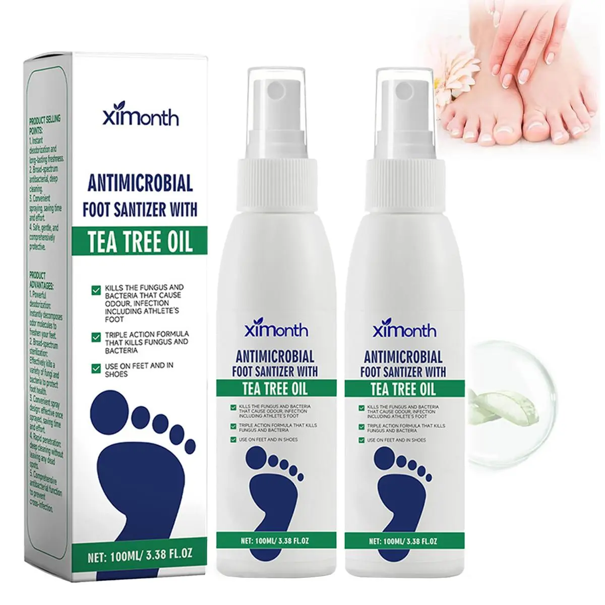 100ml Tea Tree Oil Foot Spray, Natural Plant Extract Foot Care Mist for Odor Management, Suitable for Sweaty Feet & Smelly Shoes, Gentle Moisturizing Deodorant for Men & Women Daily Use, Foot Care Products, Botanical Extracts Foot Treatments & Remedies