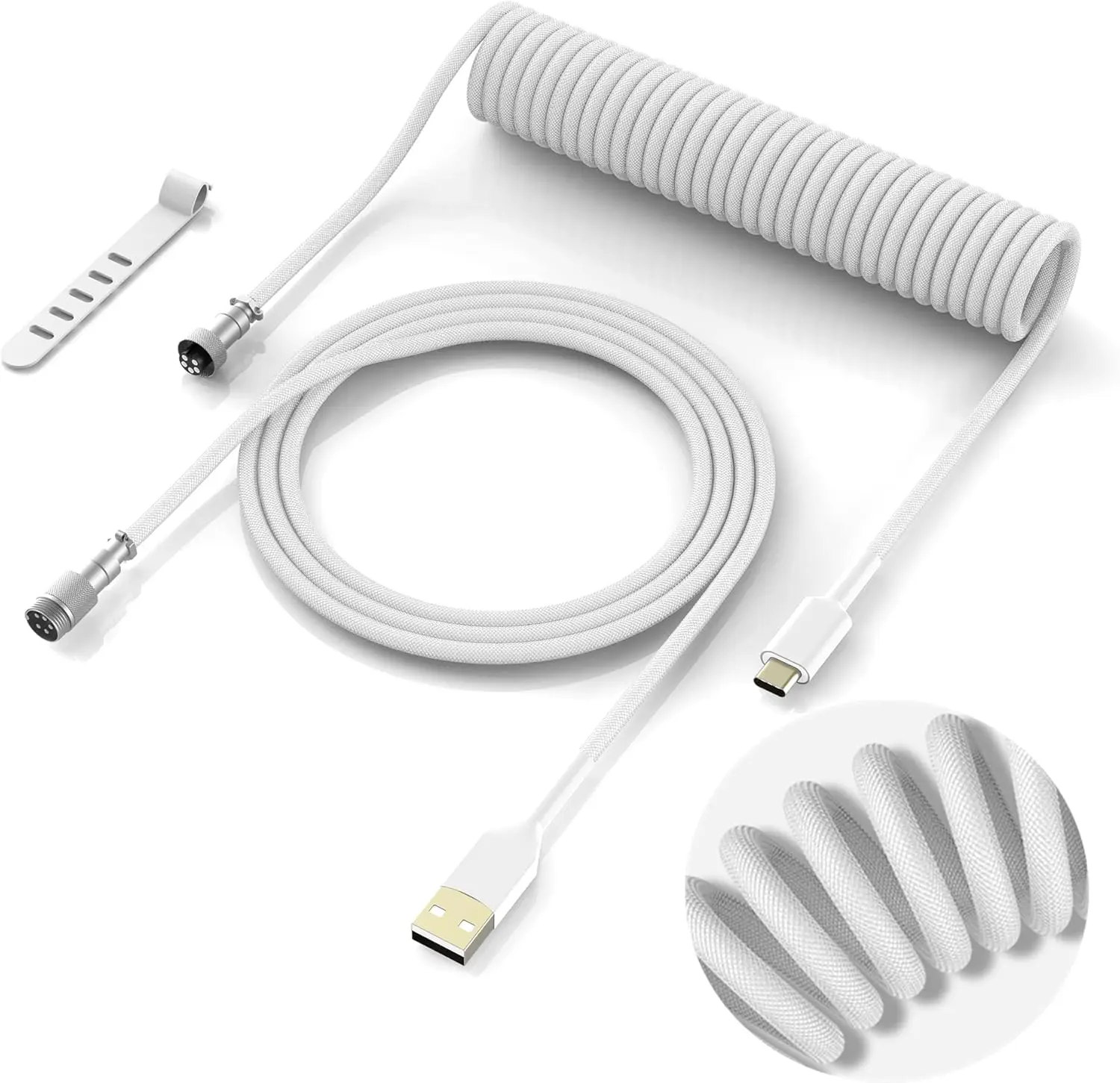 Womier Custom Coiled Keyboard Cable - Detachable Aviator Coiled Copper Wire, 160cm Double-Sleeved Type-C to USB-A, Fast Charge, Data Sync & High-Speed Transfer, Durable Flexible for Mechanical Gaming Keyboards, Gamers & Switch Game Console
