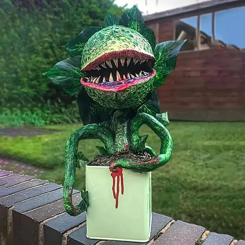 Horror Piranha Flower Garden Statue, Cannibal Plant Figurine, Artificial Corpse Flower Resin Sculpture, Halloween Scary Decorative Prop for Home Decor, Garden Accessories