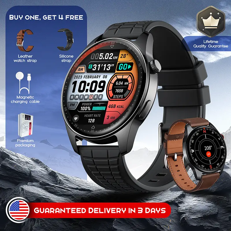 Smart Watch with AMOLED Display, Call Function, Fitness Tracker, Sleep Monitor, 120 Sport Modes, Bluetooth Durable Wearable for Android & iOS