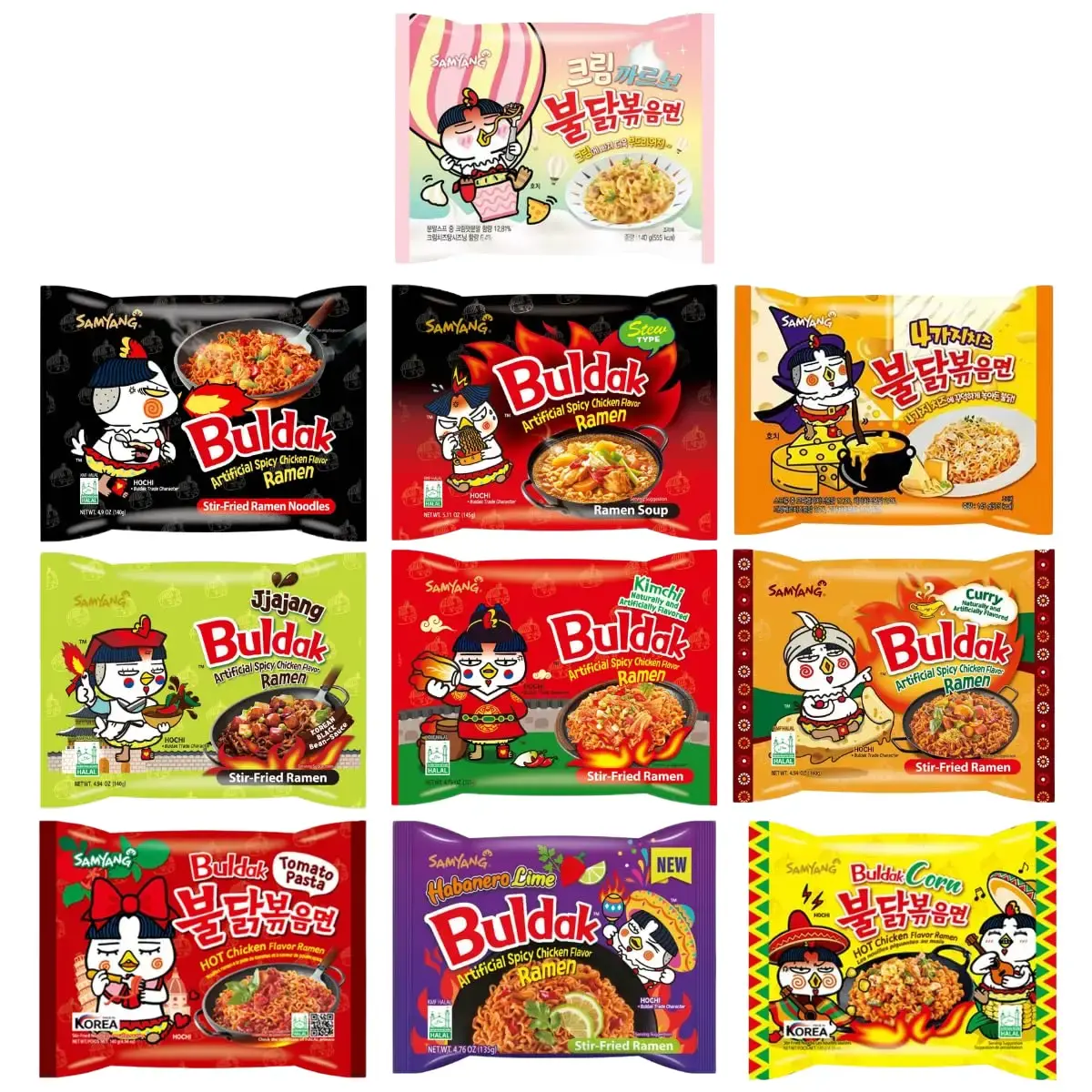 Samyang Buldak Carbo Korean Spicy Hot Chicken Stir-Fried Noodles, Random 4 packs 5 packs 10 packs
