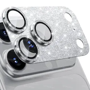 【Glitter Silver】Glimprese for iPhone 17 Pro 17 Pro Max Camera Lens Protector - [Military Grade Shatterproof] [Strong Adhesion] Metal Aluminum Alloy Tempered Glass Camera Screen Protector
