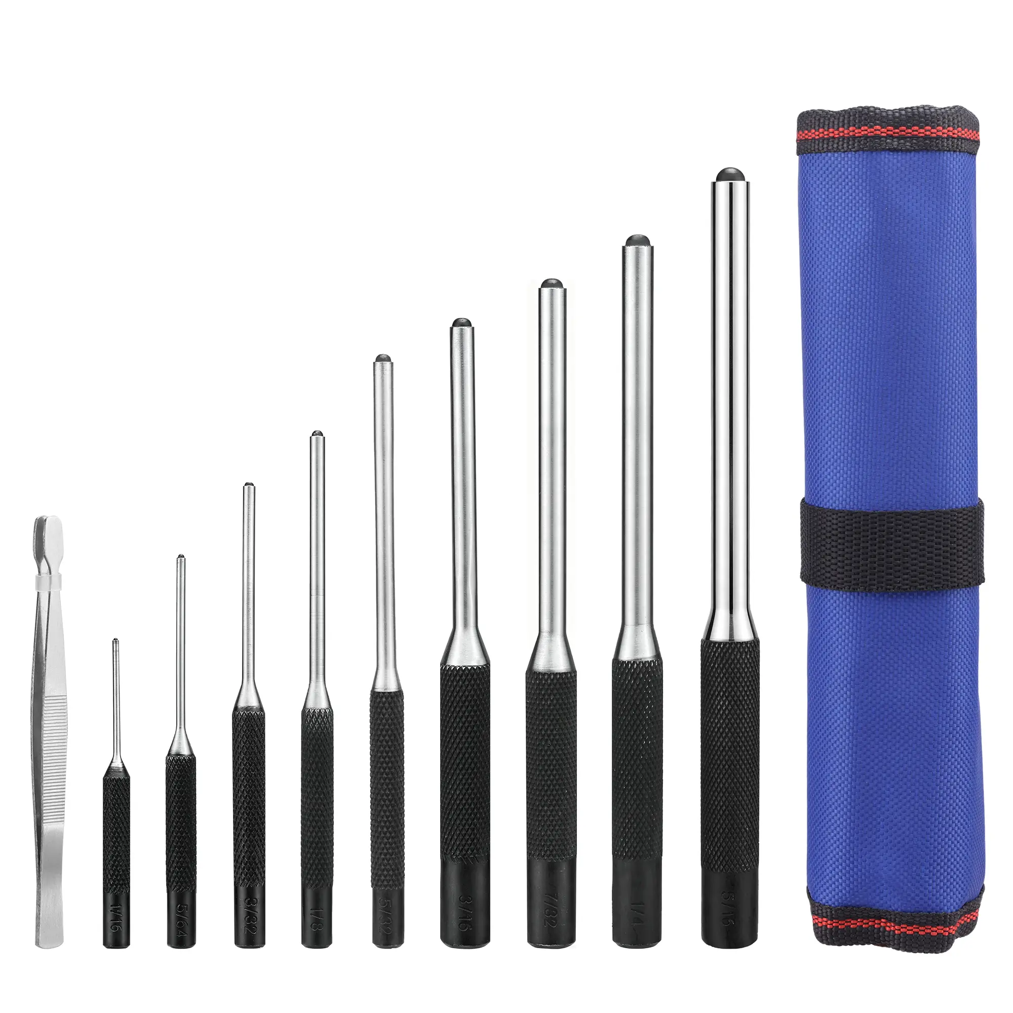 WORKPRO 9-Pack Roll Pin Punch Set with Tweezers, Punch Tool Set, Pin Removal Tool, Forged Cr-V Steel, Nylon Pouch