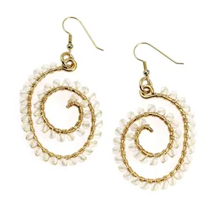 14K Gold-filled Wire Wrapped Spiral Earrings with Crystal Quartz Gemstones