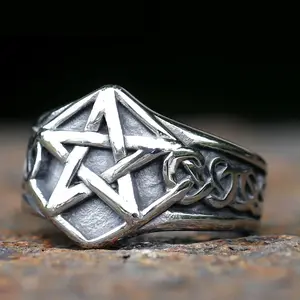 New Celtic Knot Steel Stainless Ring For Men Pentagram Star Ring Biker Trend Jewelry For Gift