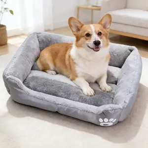 Square Dog Bed Mattress Washable Kennel, Soft Plush Faux Fur Rectangle Sleeping Pet Bed for Small Medium Large Dogs Cats Puppy Pets, with Anti-Slip Waterproof Bottom (Grey)