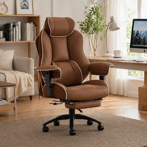Big and Tall Office Chair with Foot Rest, High Back Executive Office Chair PU Leather, Ergonomic Chairs with Lumbar Support, 135° Reclining Chairs with Thickened Spring Cushion