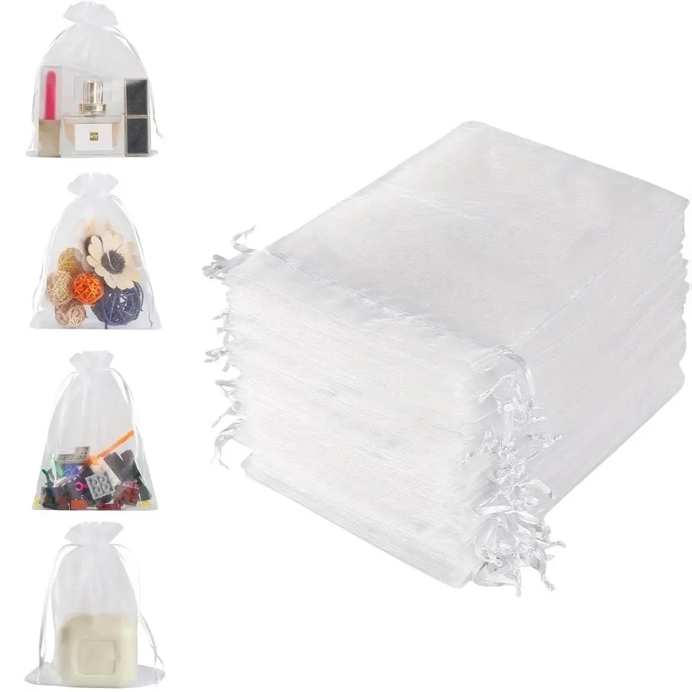 Solid Color Mesh Bag with Rope (30pcs/100pcs), Jewelry Storage Bag, Wedding Party Gift Bag, Household Bag for Daily Use Gift Wrapping Supplies, Gift Wrap Bags