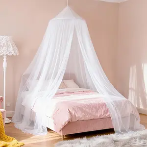 White Round Dome Princess Bed Canopy for Kids Girls Dreamy Mosquito Netting Ceiling Tent Bedroom Curtain Accessories