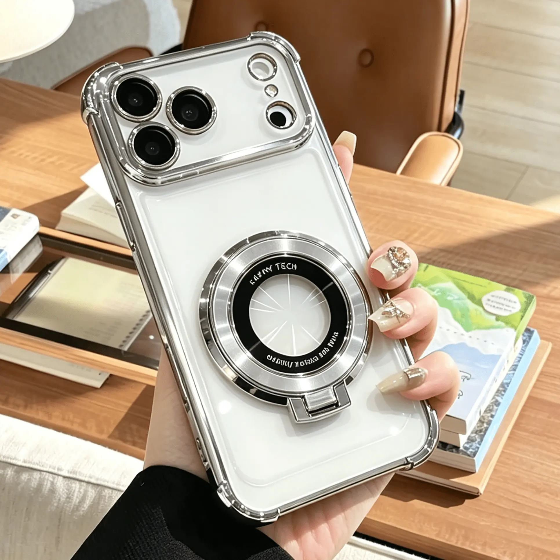 Mobile phone case: luxury wireless charging magnetic ring stand mobile phone case, suitable for iPhone 17 Pro Max, iPhone 17 Air Pro, 16, 15, 14 Plus, 13, 11, 12, 16 Pro Max, transparent soft shell, anti-fall and shockproof, simple