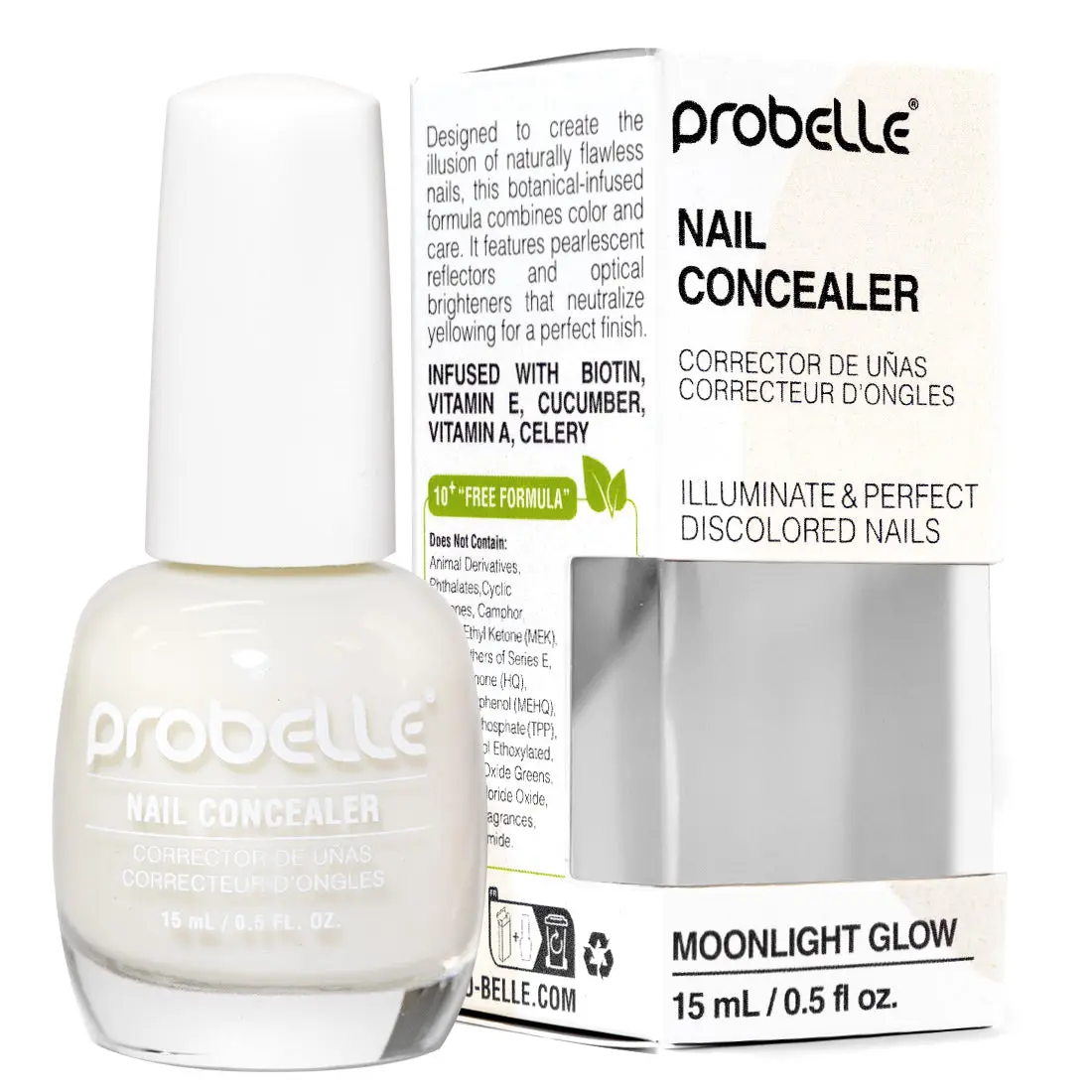 Probelle Illuminating Nail Concealer - Sheer Long-Lasting Brightening Manicure Polish with Flawless Coverage, Glossy Finish, Discolored Nail Correction, Vegan, Gluten-Free Single Item