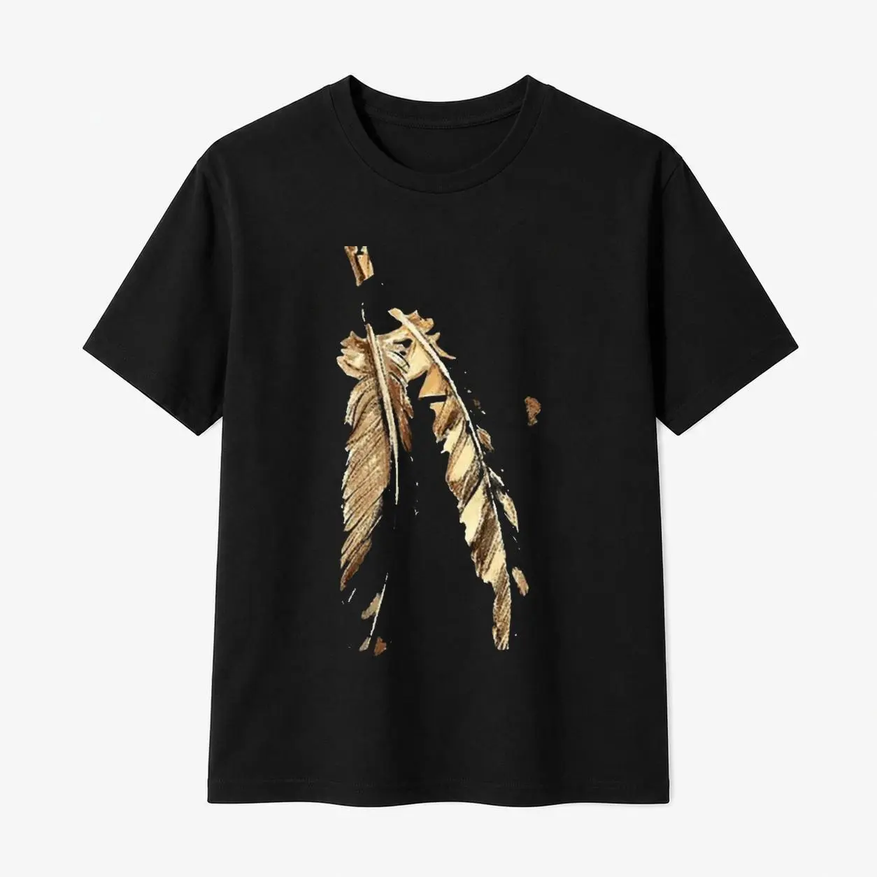 100% Cotton Menswear Men's Classic Round Neck Short-Sleeves T-Shirt, Breathable Southwest Native American Tribal Art Feather Graphic, Black Casual Outdoor Sports Top for All Seasons, Tee, Tops