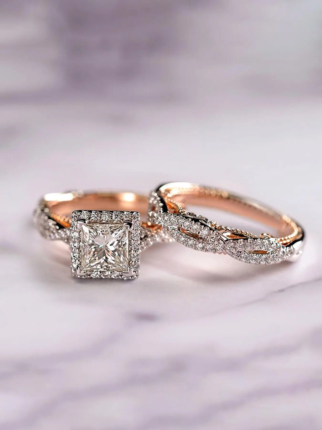 2 Pcs/Set Fashion Cubic Zirconia Promise Ring Set Fashion Engagement Rings For Women For Wedding Party Jewelry Gift Artificial Zircon Rings