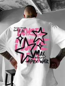 Men's Plus Size Star Graffiti Print Short T-Shirt, Fashionable Casual Wear, Daily Leisure Clothing, Comfortable and Stylish Tee, Streetwear